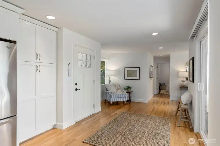 Carport entry door and sitting area
