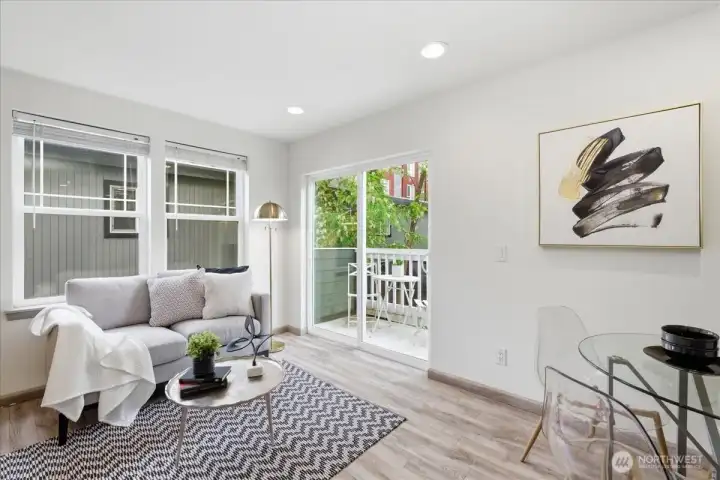 Living Room on 2nd Level of home with an attached Private Patio