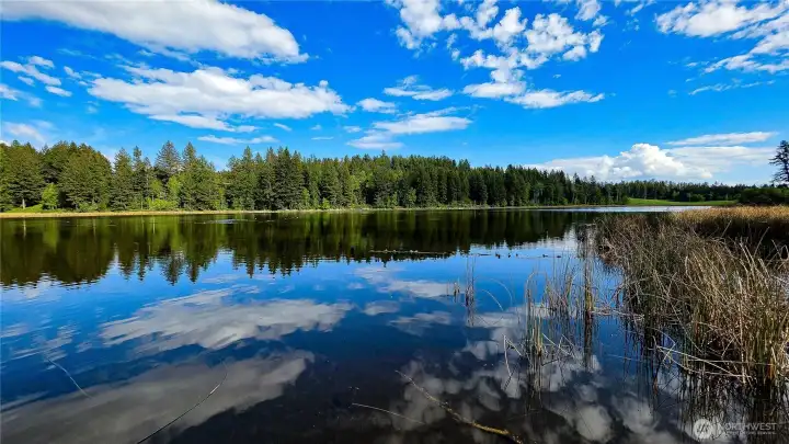 The crown jewel of the property! Enjoy breathtaking, crystal-clear views across Teal Lake. With perfectly mirrored reflections of the sky and surrounding timber, this vibrant waterfront acreage offers the ultimate serene escape.
