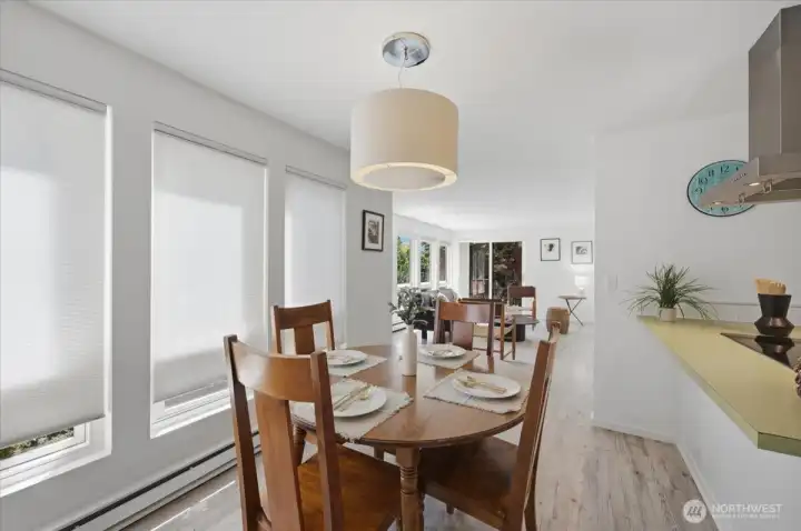 Dining room adjoins the spacious living room.