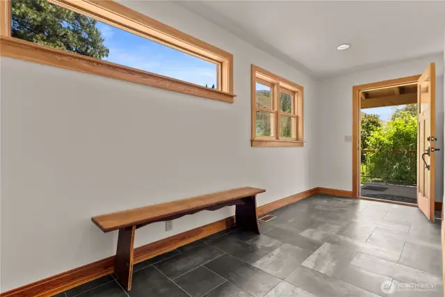 Slated entry with lots of natural light.