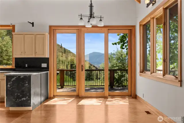 Dining area can host a large dinner party as well as be a cozy more intimate space for two.
