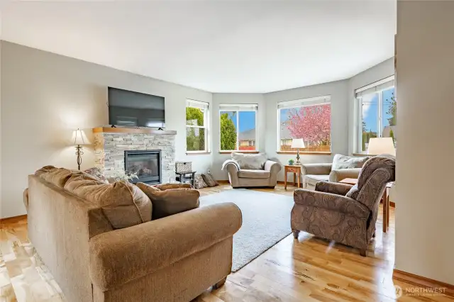 Living room features newer gas fireplace