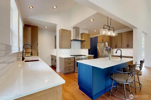 Chef's kitchen with abundance of counter and cabinet space