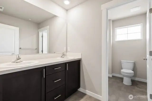 Primary bath; Colors, finishes, and options will vary.
