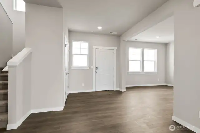 Entry and dining room; Colors, finishes, and options will vary.