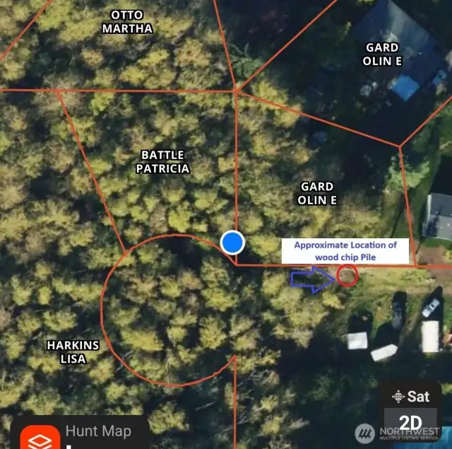 Red Circle is where Wood chip pile is located....The Blue Dot is where the interior photos/video were taken