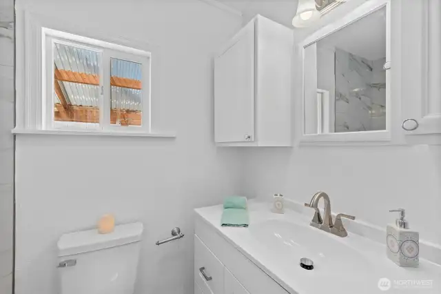 Brand new vanity with plenty of below and above storage. PLUS medicine cabinet.