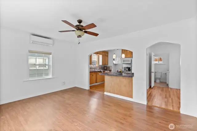 Enter into living room with fresh interior paint and mini-split to keep you warm AND cool.
