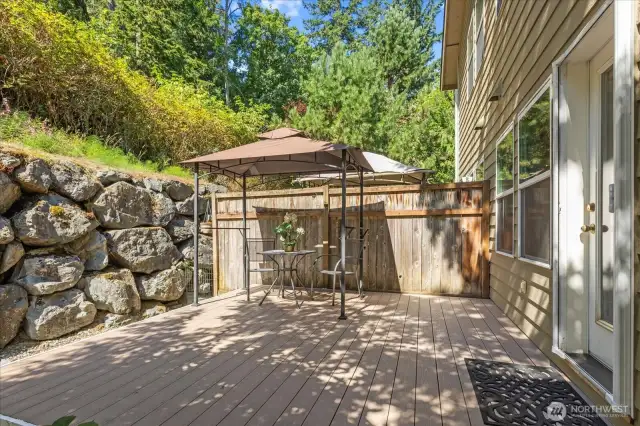 Lots of space for patio furniture, potted plants, and afternoon sun. Pictured at 11am.