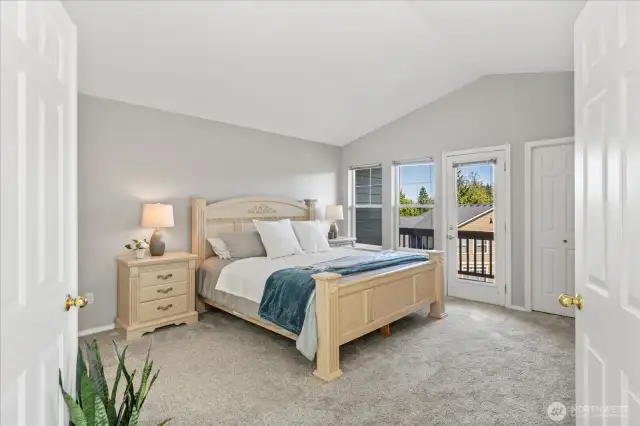 Massive Primary (16 x 16) with vaulted ceilings. Room for a King Sized Bed (pictured) and large furniture. Furniture negotiable.