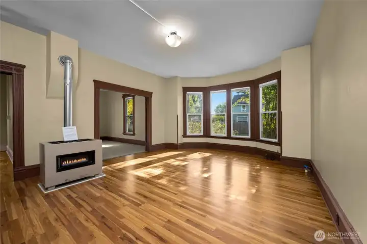 Wood floors through out the main living space.
