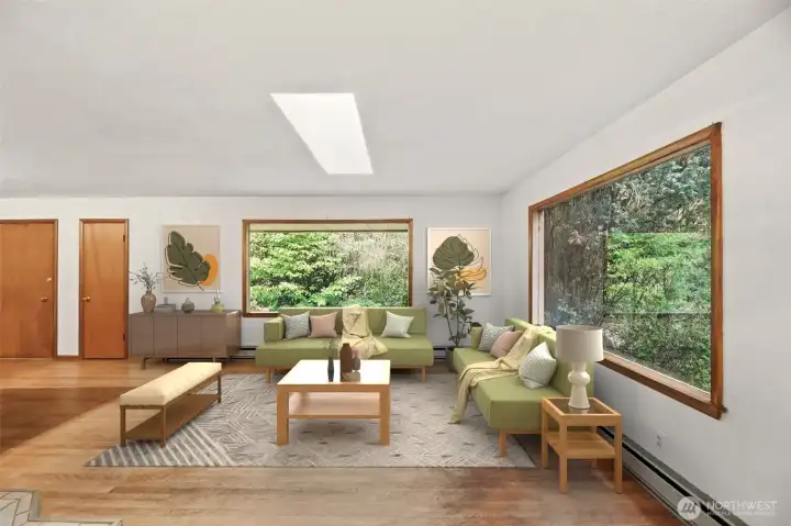 Enjoy watching all the nature outside through the extra-large windows.