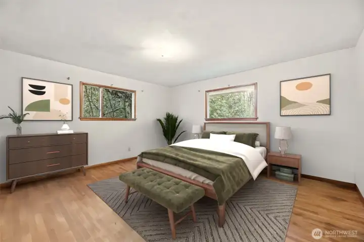 Primary bedroom with beautiful cedar lined closest.