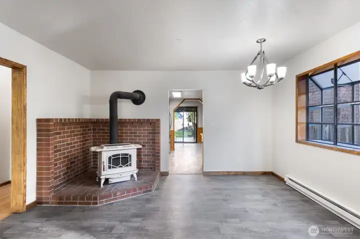Living Room with Wood Burning Stove