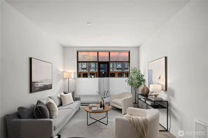 Automated dual-direction blinds offer effortless control over ambiance and privacy.