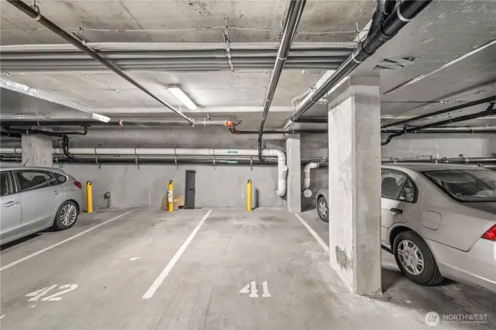 Dedicated parking stall #41 on P1 offers quick and convenient access directly across from the elevators.