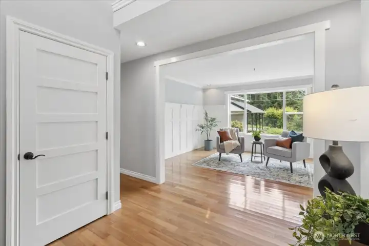 Coat closet and flowing floorplan that goes into a flex space for formal dining, office, playroom or sitting room.