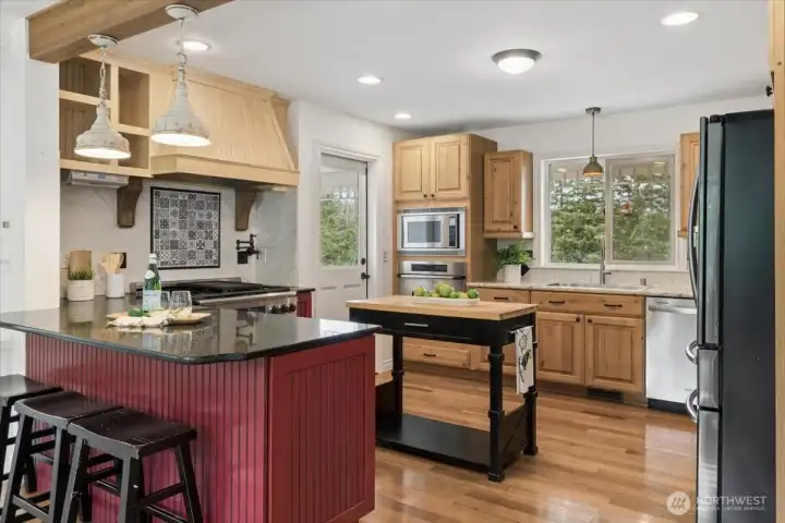 Kitchen with propane range, pot filler and lots of great space!