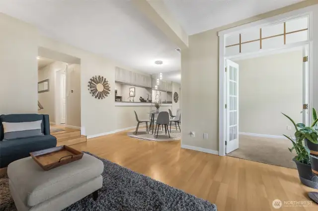 Through the French doors is the second bedroom with a closet - or use as your home office