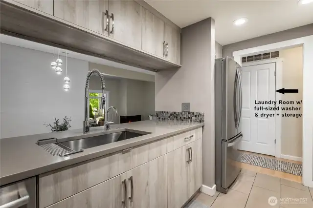 Plenty of storage with the upper cabinets but still allows you to see through to the dining and living room.