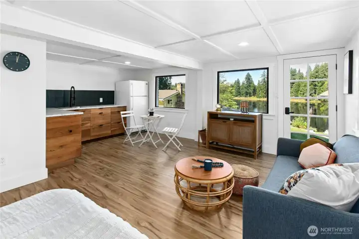 Detached studio space with lake views and mini kitchen space.