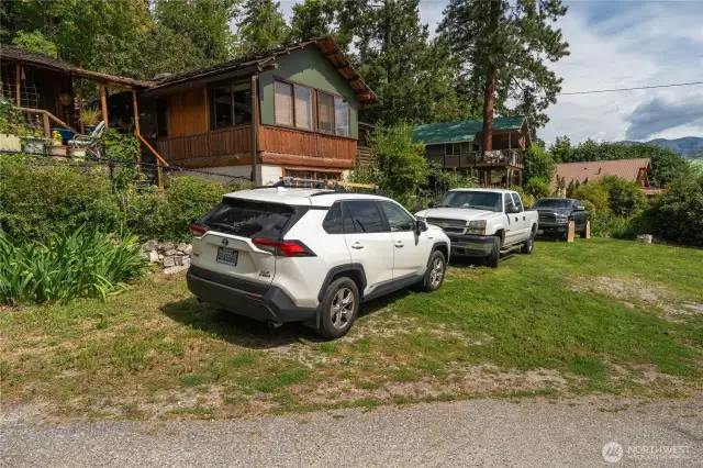 Extra parking area for the 3 units of Granite Falls Lodge. Single file easily get 3 cars for Unit 1.