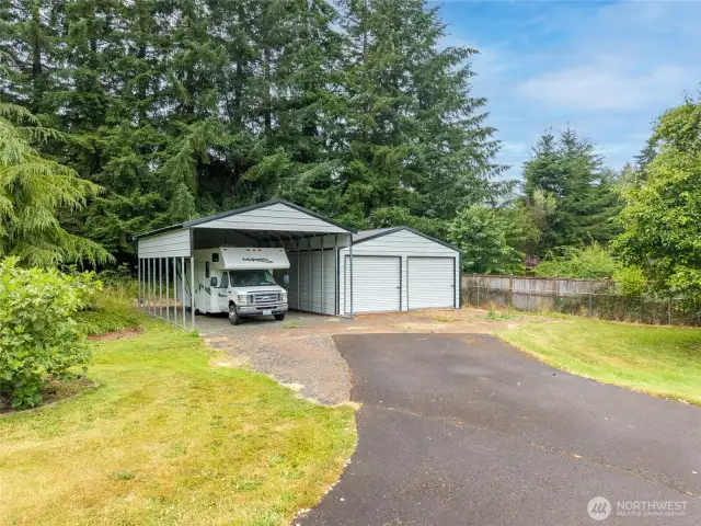 14 foot RV shelter and 2 bay shelter