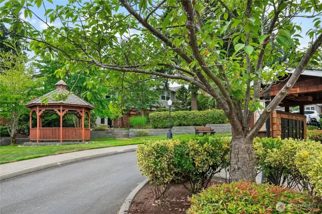 Relax under the gazebo near the convenient mailbox station