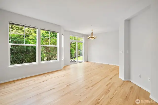 Bright dining space with sliding doors to the patio