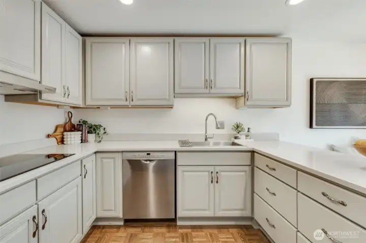 Beautifully updated kitchen with copious amounts of storage