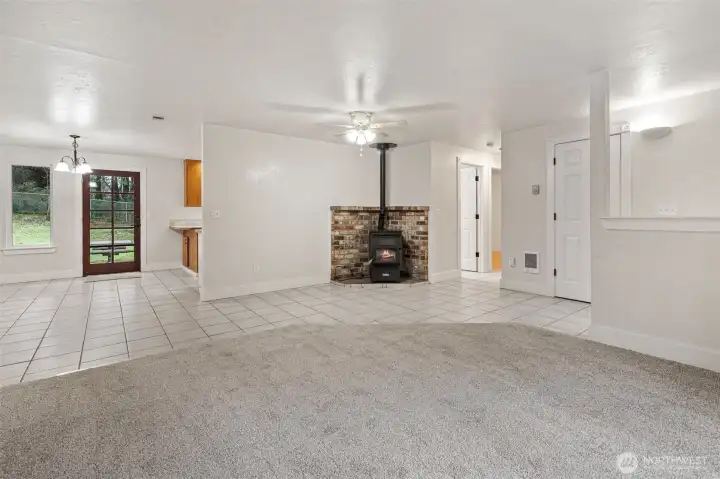 Professionally cleaned home with new carpet in the living room and primary bedroom.