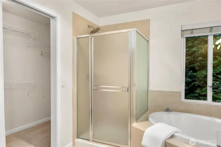 Soaking tub invites relaxation. Separate shower offers everyday convenience.