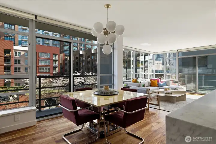 Dining with designer lighting