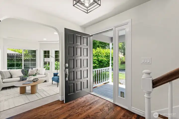 The foyer provides a warm introduction to the home's thoughtfully designed interior.