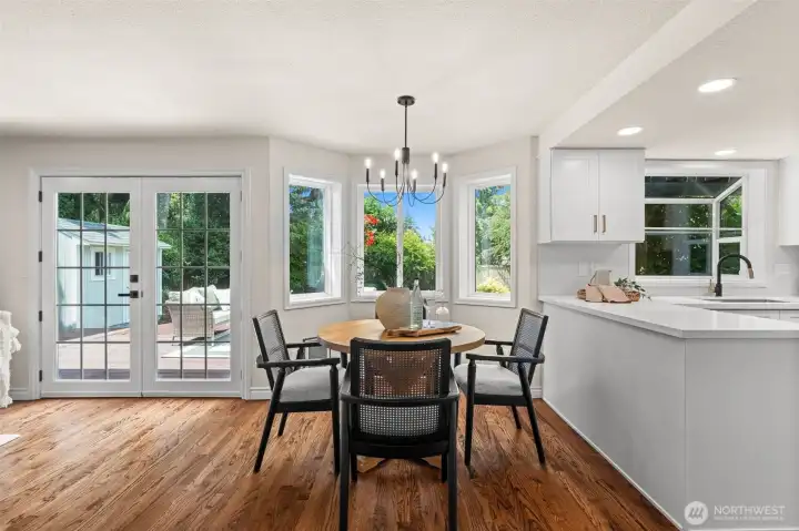 The French door is both beautiful and functional, providing easy access to the backyard deck.