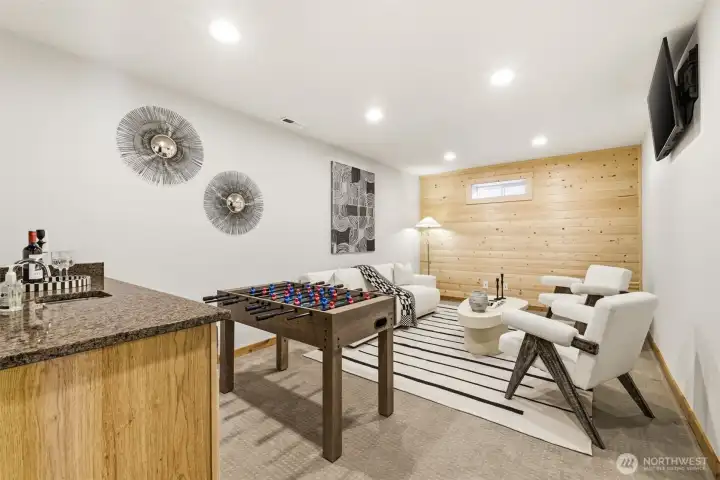 Media room with kitchenette