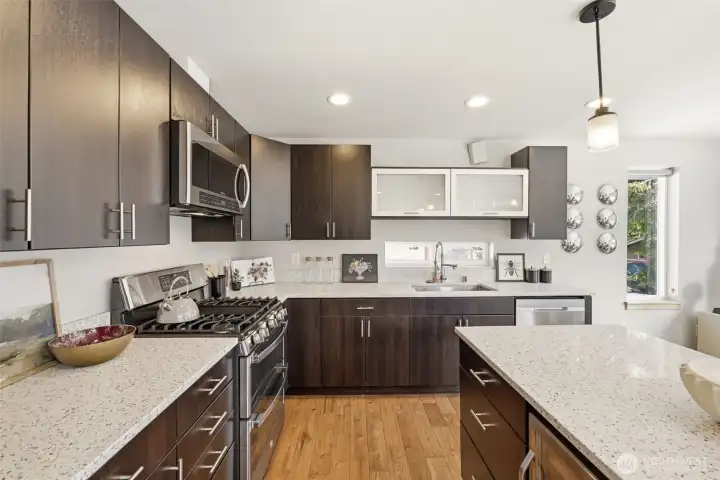 Custom cabinets create a contemporary feel to this alpine home
