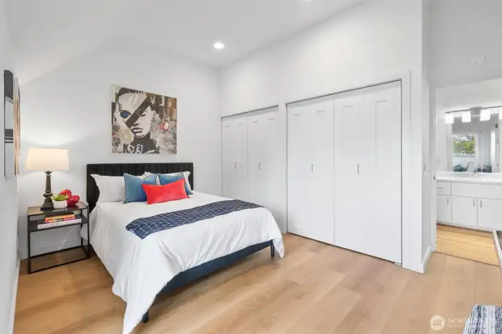Dual closets offer ample storage.