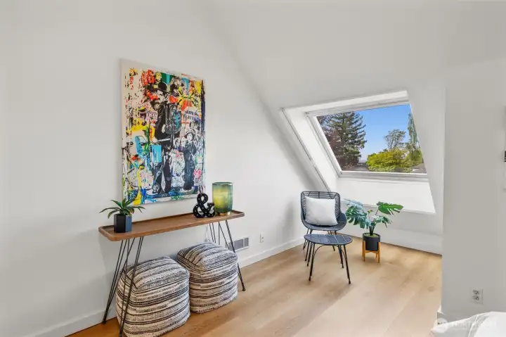 This bedroom also includes a windowed nook with peek-a-boo views.
