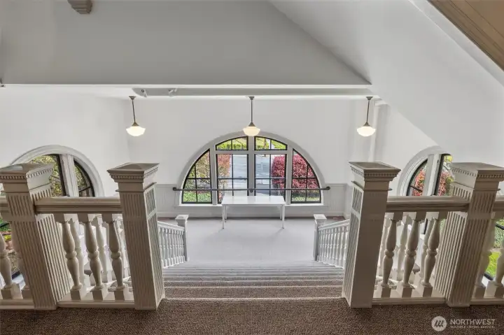 The common areas feature period arched windows & vintage details.