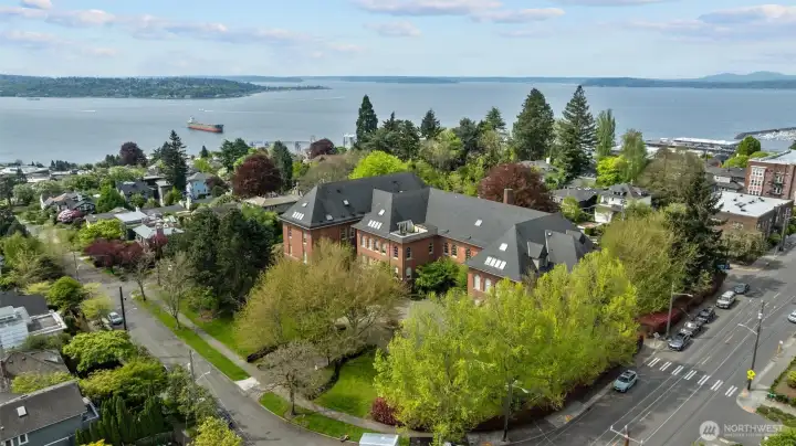 Nestled between Puget Sound and Lake Union.
