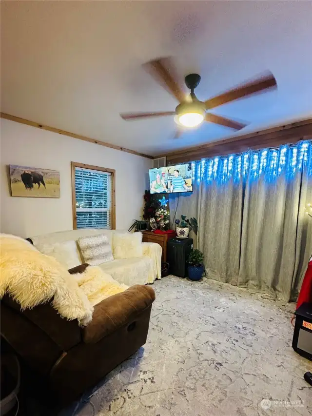 Cozy Family Room, Large Windows, Natural Light