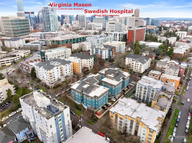 Swedish Hospital's First Hill campus is 4/10ths of a mile from your new home, and Virginia Mason Medical Center is just a few blocks further. Not to mention all of the local businesses you'll have a chance to visit as you and your posse roll down Broadway.