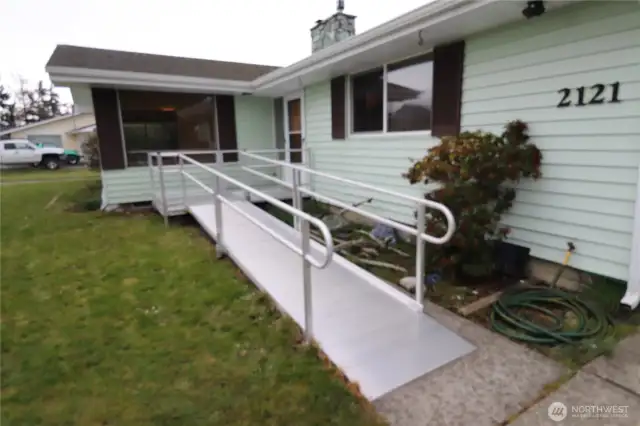 An entry ramp provides easy access into the home