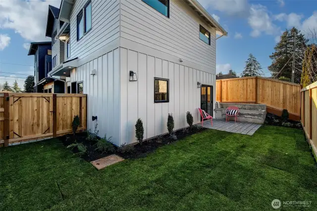 Fully fenced side and front yard.  Patio off the slider door!