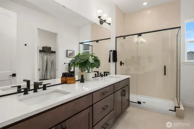 Primary Bathroom, dual vanity and shower