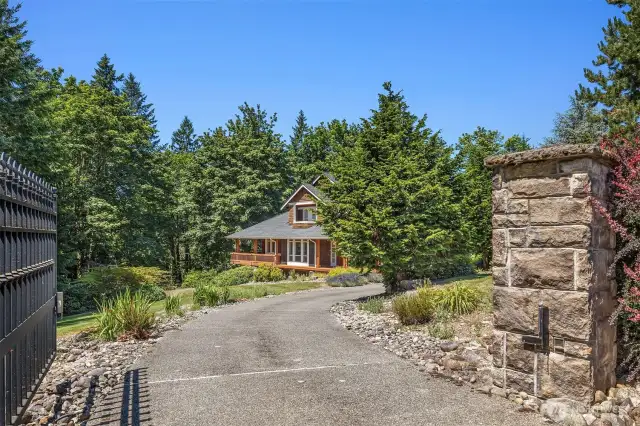 One of two gated entrances to the property