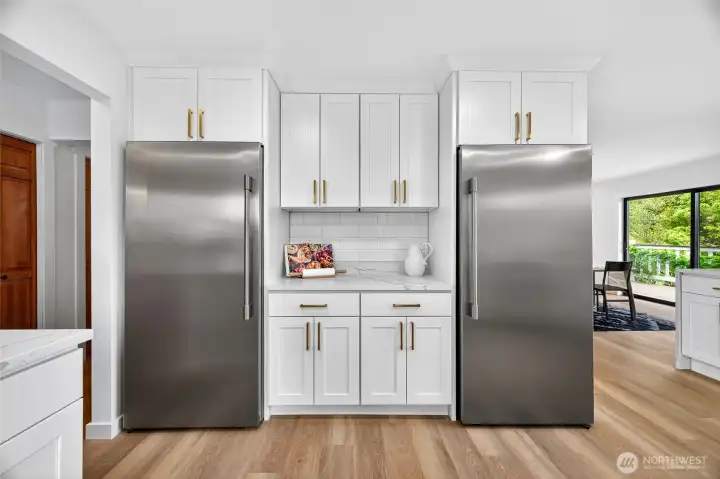 Stainless steel twin dedicated freezer and fridge