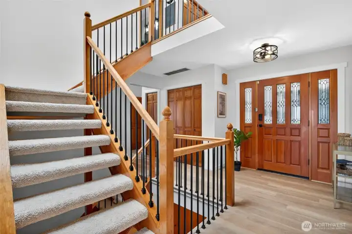 Staircase wraps around unique atrium